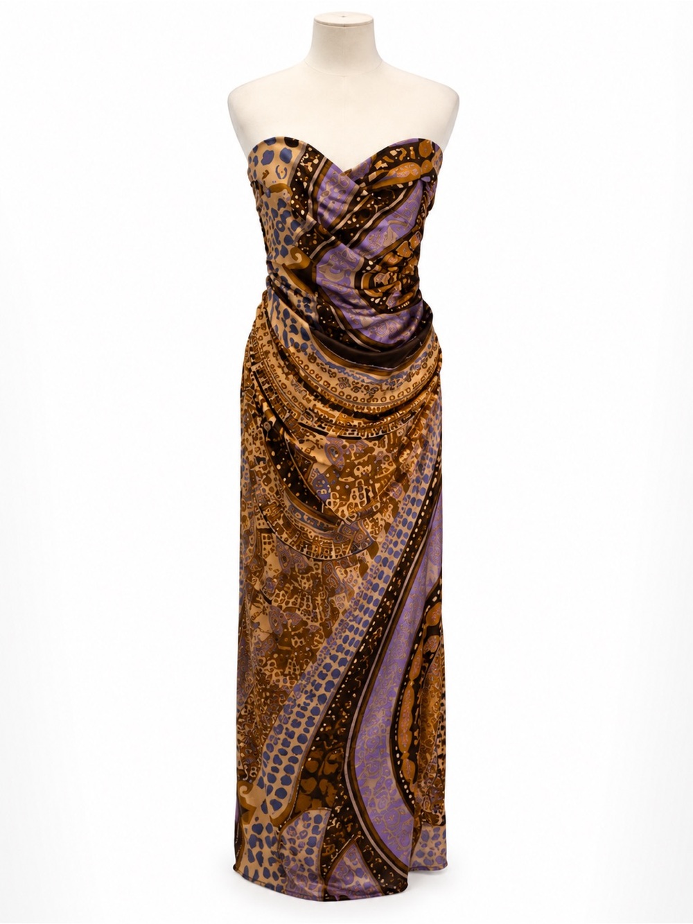 Nicole Miller Collection Strapless Silk Maxi Gown Size 2 Y2K Abstract 94% Silk